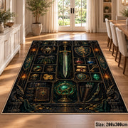 Dark fantasy sword and relics area rug in a dining area