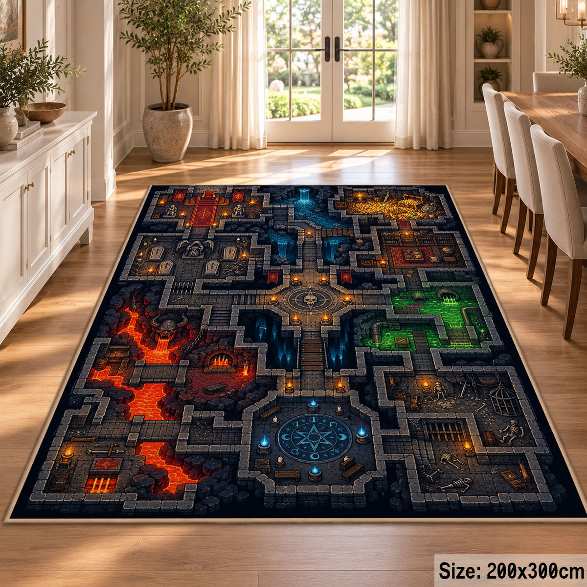Colorful Dungeon Maze Area Rug shown in room setting, view 9