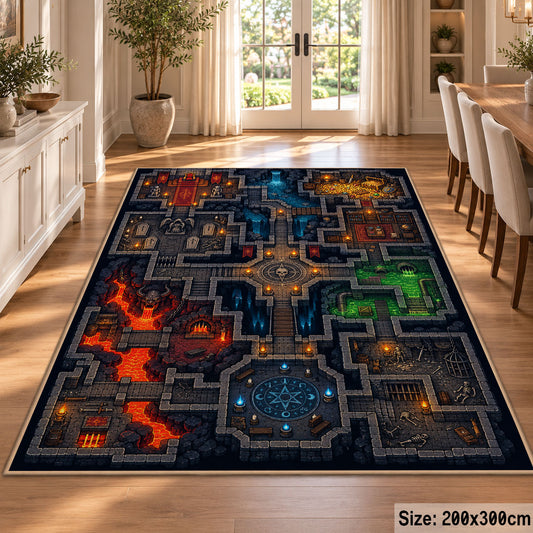Colorful Dungeon Maze Area Rug shown in room setting, view 9