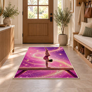 Gymnastics Balance Beam Rug in an entryway with a wooden door and bench