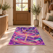 Rhythmic Gymnastics Ribbon Rug in an entryway with a wooden door and bench