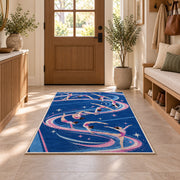 Gymnastics Tumbling Rug in an entryway with a wooden door and bench
