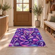 Sparkly Leotard Rug in an entryway with a wooden door and bench