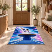 Gymnastics Vault Rug in an entryway with a wooden door and bench