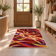 Rhythmic Gymnastics Ball Rug in an entryway with a wooden door and bench