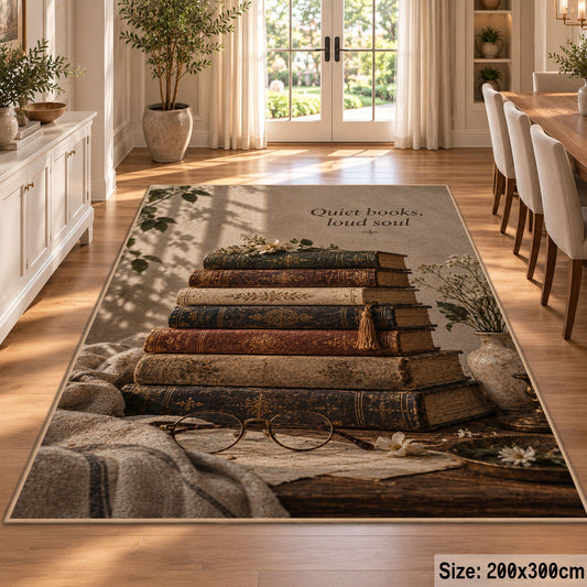 Weathered Books Floral Area Rug shown in room setting, view 9