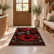 Gothic vampire red vortex area rug in a sunny entryway