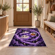Cute ghost purple swirl area rug in a sunny entryway