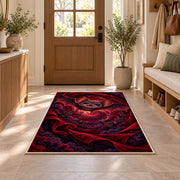 Cute bat red velvet vortex area rug in a sunny entryway