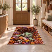 Cute zombie candy vortex area rug in a sunny entryway