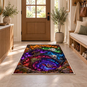Neon underworld cave vortex area rug in a sunny entryway