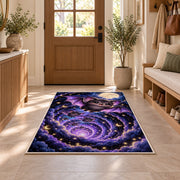 Cute bat full moon galaxy area rug in a sunny entryway