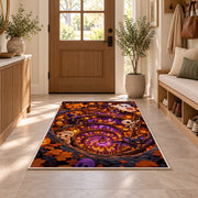 Halloween village underground tunnel area rug in a sunny entryway