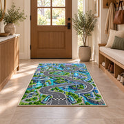 Winding Green City Roads Rug, Blue River Town Area Carpet for Kids Bedroom and Playroom Decor - image 9