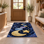 Golden Moon and Planets Rug, Navy Starry Space Area Carpet for Kids Bedroom and Nursery Decor - image 9