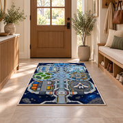 Space Station Road Map Rug, Blue Futuristic City Area Carpet for Kids Bedroom and Playroom Decor - image 9