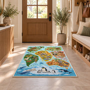Blue Ocean Animal World Map Rug, Illustrated Geography Area Carpet for Kids Bedroom and Playroom - image 9