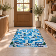 Ice Blue Winding Road Rug, Snowy Town Map Area Carpet for Kids Bedroom and Playroom Decor - image 9