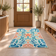 Turquoise Floral Scroll Rug, Coral Botanical Area Carpet for Bedroom and Decorative Living Room - image 9