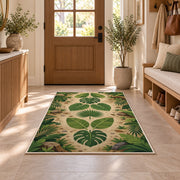 Cream Tropical Leaf Mandala Rug, room view 9