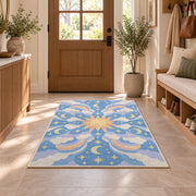 Blue Cream Floral Medallion Rug, room view 9