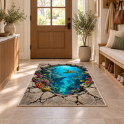 Underwater Cracked Stone Portal Rug, room view 9