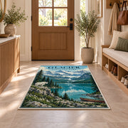 Glacier National Park turquoise lake rug in a sunny entryway
