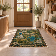 Illustrated Yellowstone park map rug in a sunny entryway