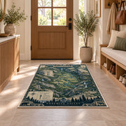 Illustrated Yosemite Valley map rug in a sunny entryway