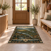 Illustrated Great Smoky Mountains map rug in a sunny entryway