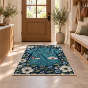 Nurse Scrubs Rug in an entryway with a wooden door and bench