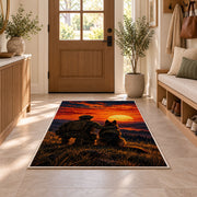 Soldier and K9 Partner rug in an entryway with a wooden door and bench