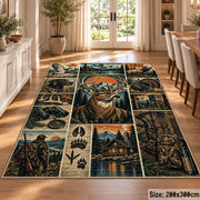 Deer Hunting Adventure Collage area rug in muted blue, tan and forest green, view 9
