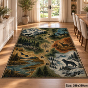Woodland Wildlife Trail Map area rug in sage green, tan and blue, view 9