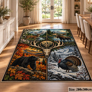 Stag Compass Wilderness Panels area rug in autumn orange, green and cream, view 9