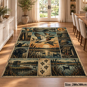 Hunter's Woodland Scene Collage area rug in muted green, tan and ochre, view 9