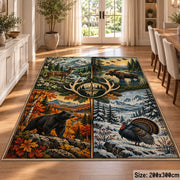Four Season Hunting Wildlife area rug in autumn orange, snow blue and forest green, view 9