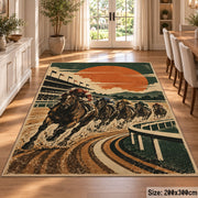 Racehorse on a Sunset Track area rug in sunset orange, cream and forest green, view 9