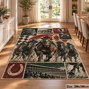 Horse Racing Trophy Collage area rug in cream, burgundy and charcoal, view 9