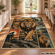 Majestic Lion Savanna Collage area rug in golden brown, sage and blue, view 9