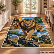 Walking Lion Landscape Panels area rug in gold, deep blue and green, view 9