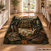 Hunting Boots and Woodland Gear area rug in earth brown, olive and tan, view 9