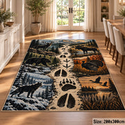 Animal Tracks and Mountain Wildlife area rug in slate blue, cream and rust, view 9