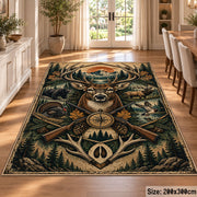 Deer Antler Compass Emblem area rug in pine green, tan and copper, view 9