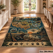 Wilderness Landscape Map area rug in muted blue, tan and green, view 9