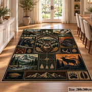 Woodland Hunting Camp Grid area rug in warm brown, sage and charcoal, view 9