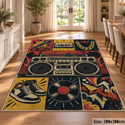 Classic Hip Hop Music Grid area rug in gold, navy and burgundy, view 9