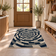 Spiral Optical Illusion Area Rug, Navy Cream Geometric Swirl Rug, Modern Statement Decor - Image 9