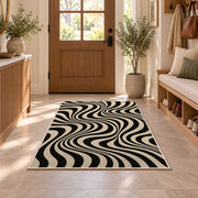 Wavy Optical Illusion Area Rug, Black Cream Swirl Pattern Rug, Modern Statement Room Decor - Image 9