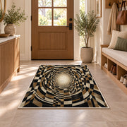 Checkerboard Tunnel Area Rug, Black Beige Optical Illusion Rug, Retro Geometric Room Decor - Image 9